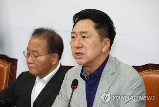 국민의힘 김기현 대표가 26일 국회에서 열린 최고위원회의에서 발언하고 있다. [연합뉴스]